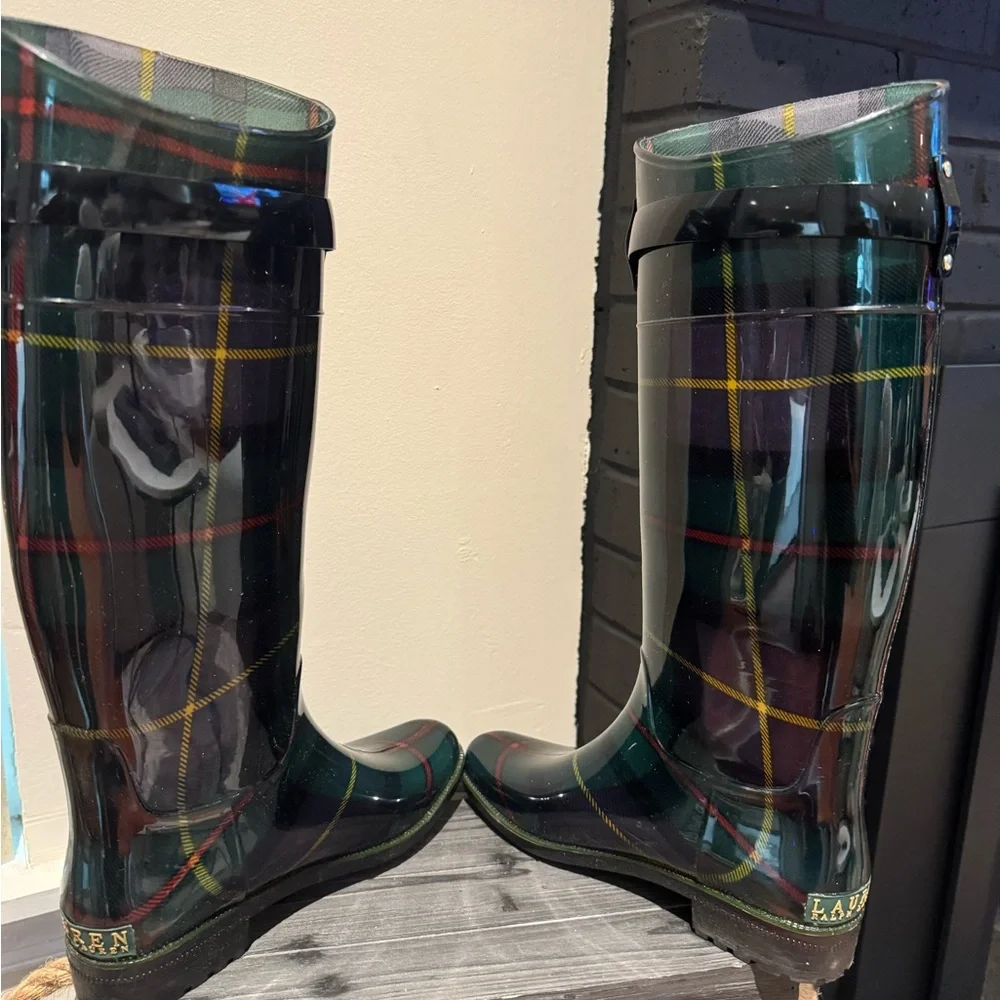 Ralph Lauren Green Plaid Rain Boots - Picture 5 of 11